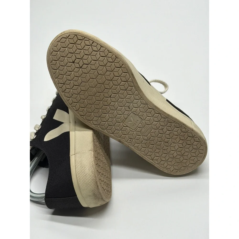 Veja Nova Black Canvas Low Top‎ Sneakers Women Pierre Cream Logo Size 7